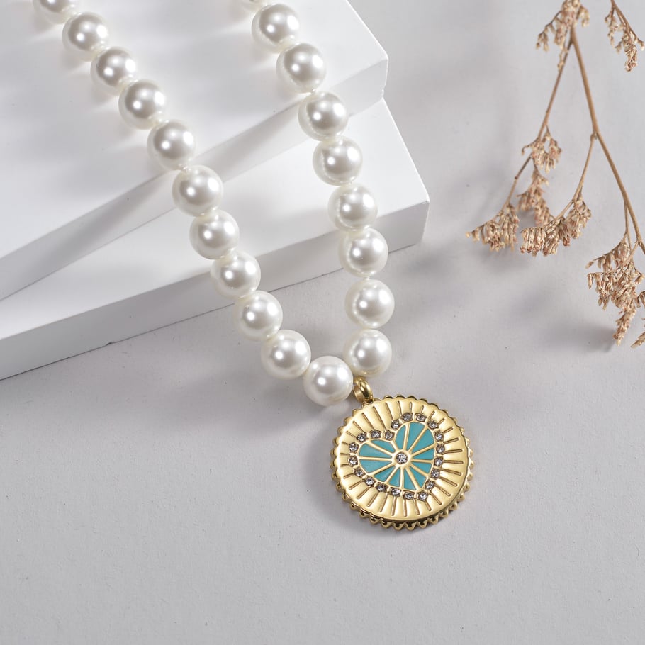 Collier avec pendentif en forme de cœur en acier inoxydable plaqué or 14 carats et zircon pour femme, série romantique, 1 pièce Image5