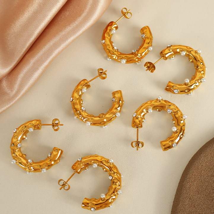 1 Paar Creolen aus der luxuriösen Retro-Serie mit geometrischem Design aus Edelstahl mit 18 Karat Vergoldung und Strasssteinen für Damen Bild6