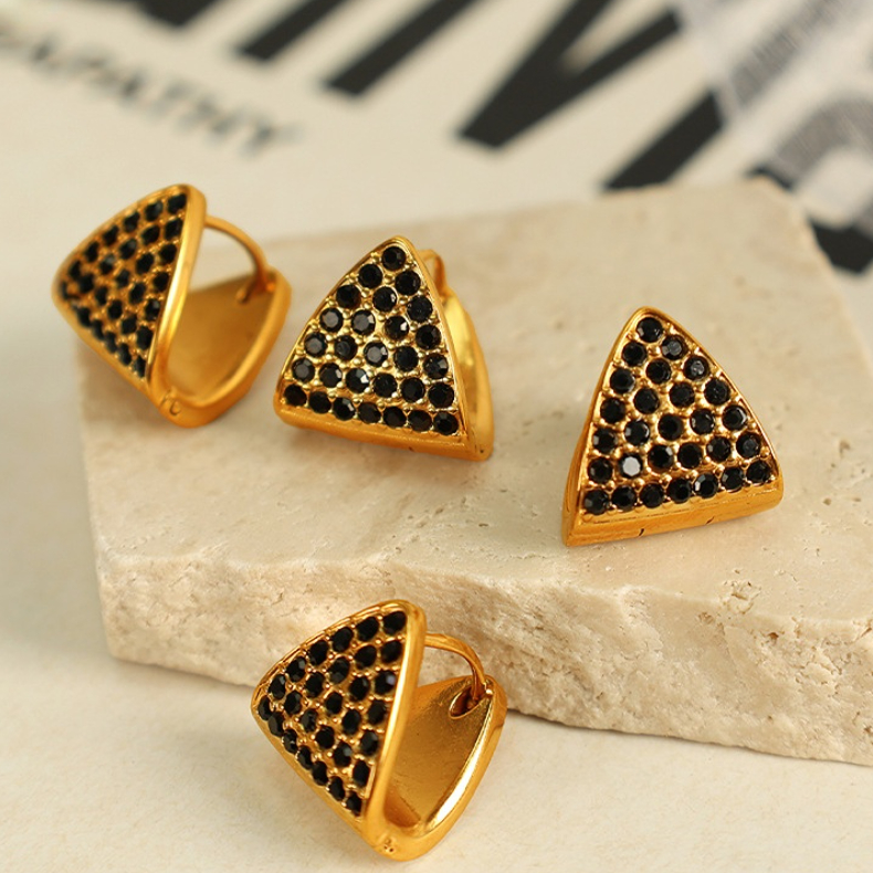 1 Pair Simple Series Simple Geometric Stainless Steel 18K Gold Plated Rhinestone Women Drop Earrings Picture7