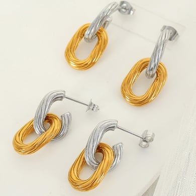1 Pair Simple Series Simple Geometric Stainless Steel 18K Gold Plated Women Drop Earrings h5 Picture5