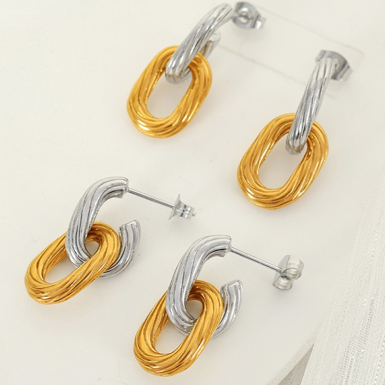 1 Pair Simple Series Simple Geometric Stainless Steel 18K Gold Plated Women Drop Earrings Picture5