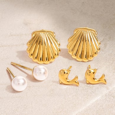 1 Pair Simple Series Europe and America Turtle Stainless Steel 18K Gold Plated Artificial Pearl Women Earrings Set h5 Picture3