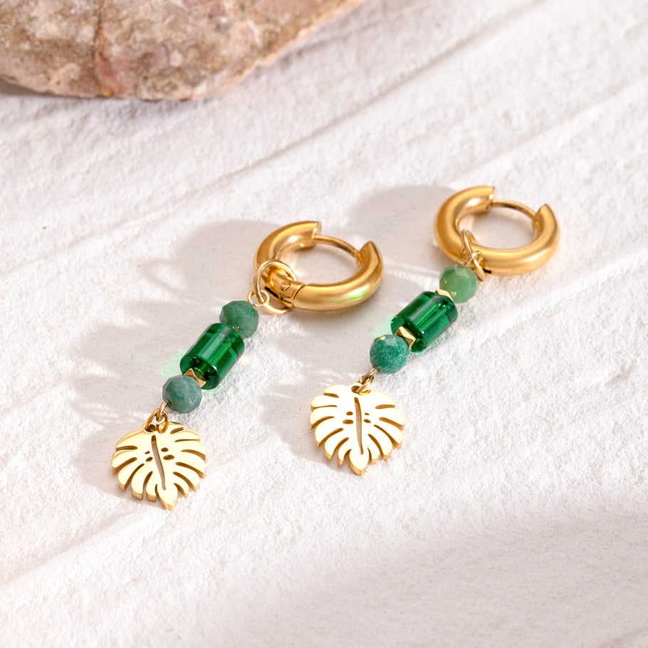 1 Pair Ethnic Series Retro Plant Stainless Steel 18K Gold Plated Natural Stone Women Drop Earrings Picture8