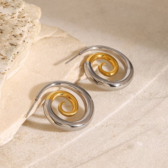 1 Pair Simple Series Europe and America Thread Stainless Steel 18K Gold Plated Women Stud Earrings 2