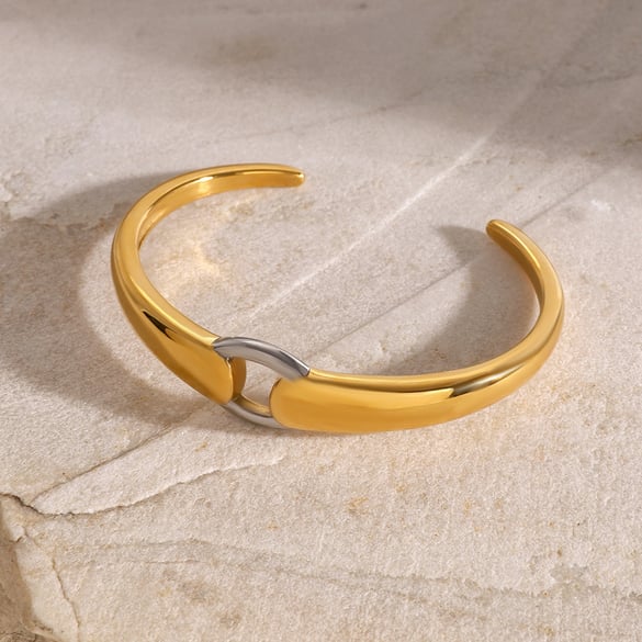 1 Piece Simple Series Daily Geometric Stainless Steel 18K Gold Plated Women Bangles 2