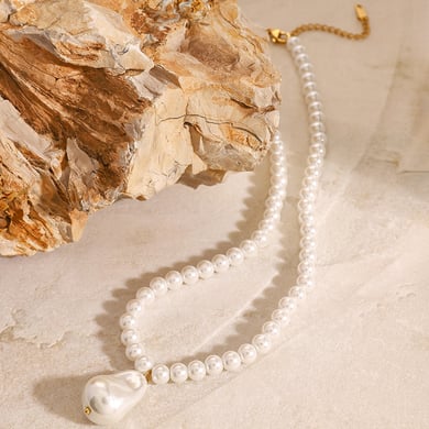 1 Stück Simple Series Retro Beads Edelstahl 18 Karat vergoldete Kunstperle Damen Anhänger Halsketten h5 Bild4