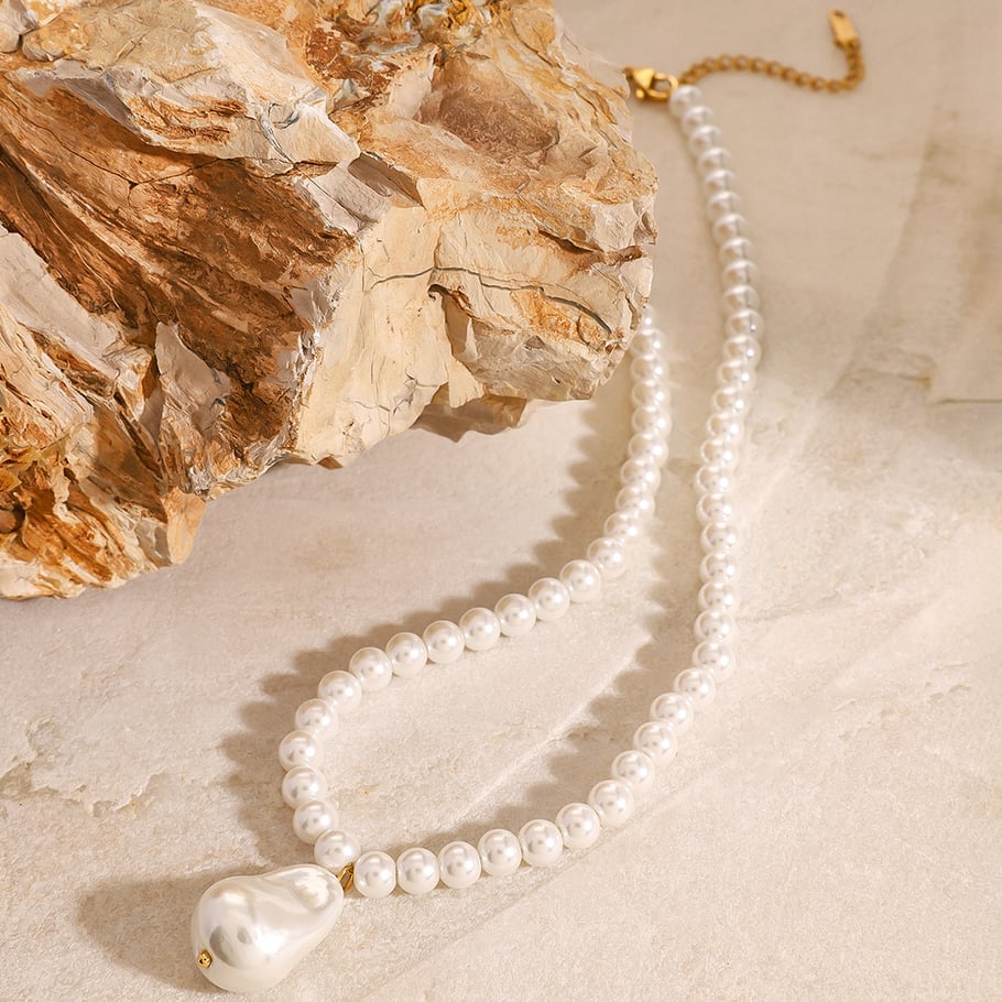 1 Stück Simple Series Retro Beads Edelstahl 18 Karat vergoldete Kunstperle Damen Anhänger Halsketten Bild4