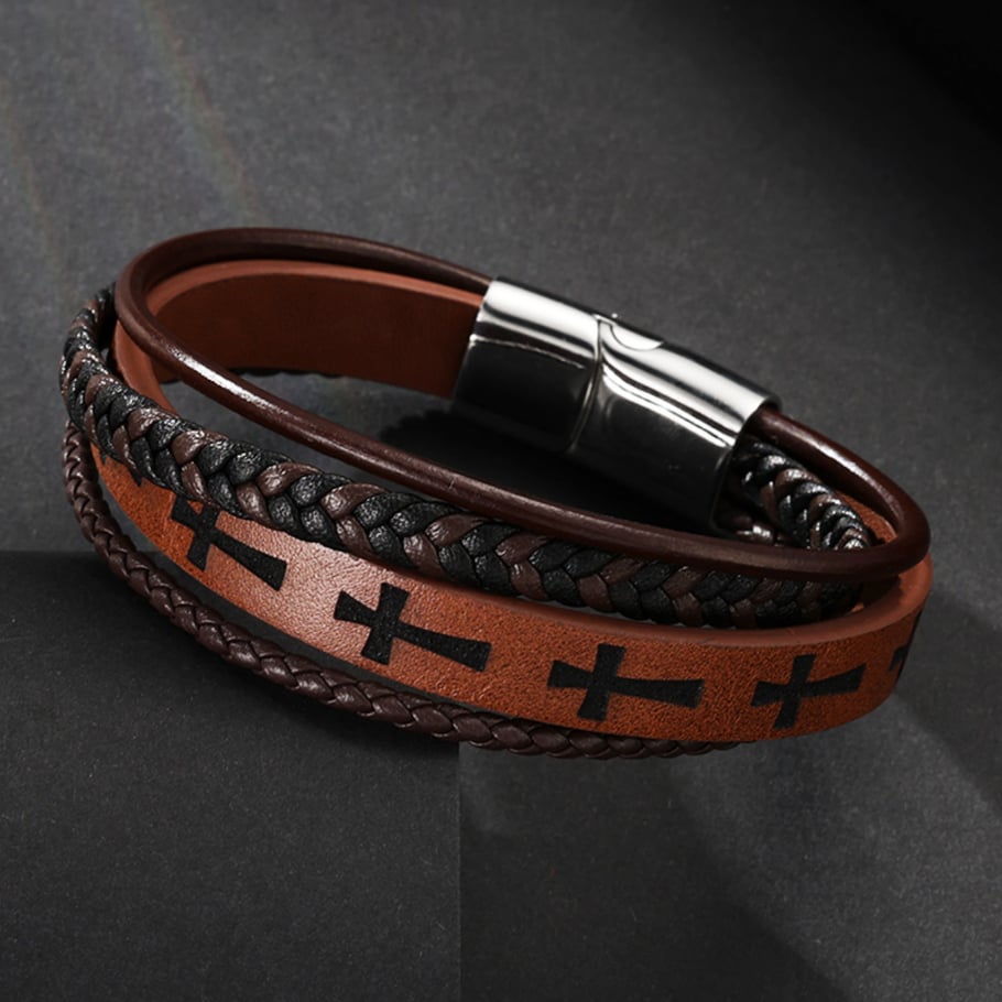 1 Paar Simple Series Retro Cross Leder Herrenarmbänder Bild3