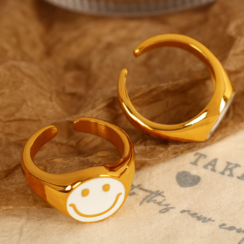 1 Pair Simple Series Simple Cartoon Stainless Steel 18K Gold Plated Women Adjustable Rings Picture7