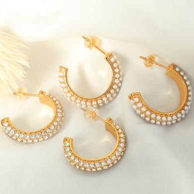 1 Pair Luxurious Series Retro Geometric Stainless Steel 18K Gold Plated Zircon Women Hoop Earrings h5 Picture6