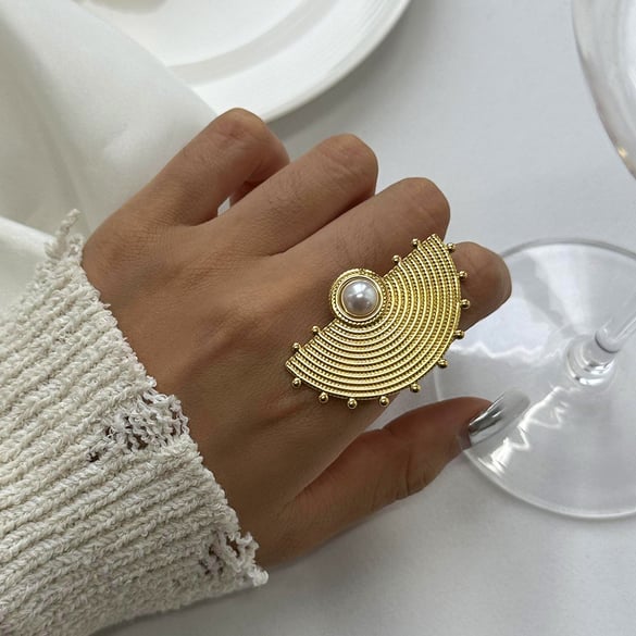 1 paar eenvoudige serie retro geometrische roestvrij staal 18K vergulde dames verstelbare ringen 2