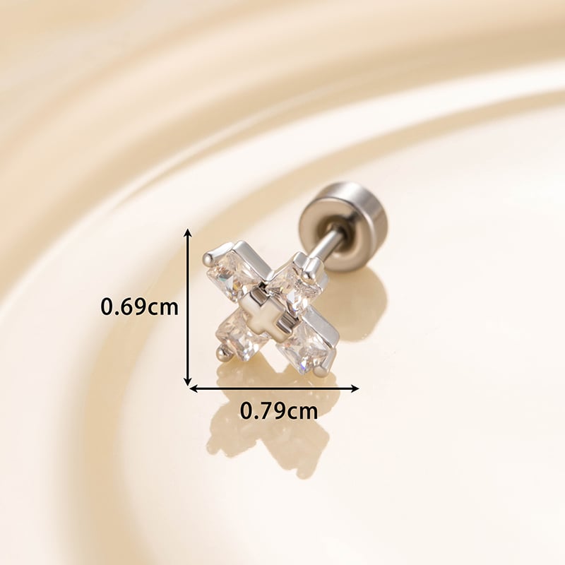 1 Pair Simple Series Simple Cross Titanium Steel No Plating Material Zircon Women Stud Earrings Picture4