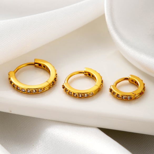 1 paire de boucles d&#39;oreilles créoles géométriques simples en cuivre sans placage pour femmes, en zircone