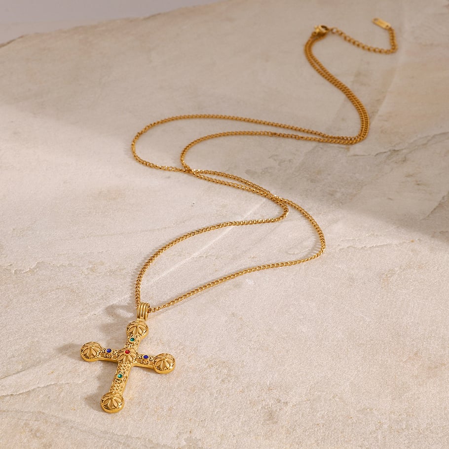 1 Piece Classic Series Europe and America Cross Stainless Steel 18K Gold Plated Rhinestone Women Pendant Necklaces Picture5