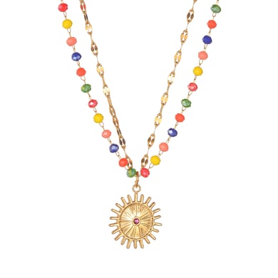 1 pezzo semplice serie classica sole/luna acciaio inossidabile placcato oro 18 carati collane a strati da donna h5 Immagine6