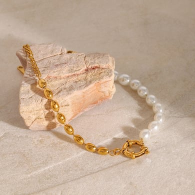 1 Piece Classic Series Europe and America oval Stainless Steel 18K Gold Plated Artificial Pearl Women Beaded Bracelets h5 Picture4
