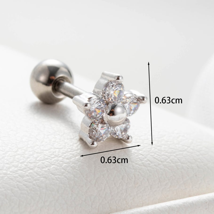 1 par de pendientes de botón de cobre con diseño de flor simple y circonitas sin enchapado para mujer Imagen5