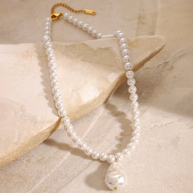 1 Stück Simple Series Retro Beads Edelstahl 18 Karat vergoldete Kunstperle Damen Anhänger Halsketten h5 Bild5