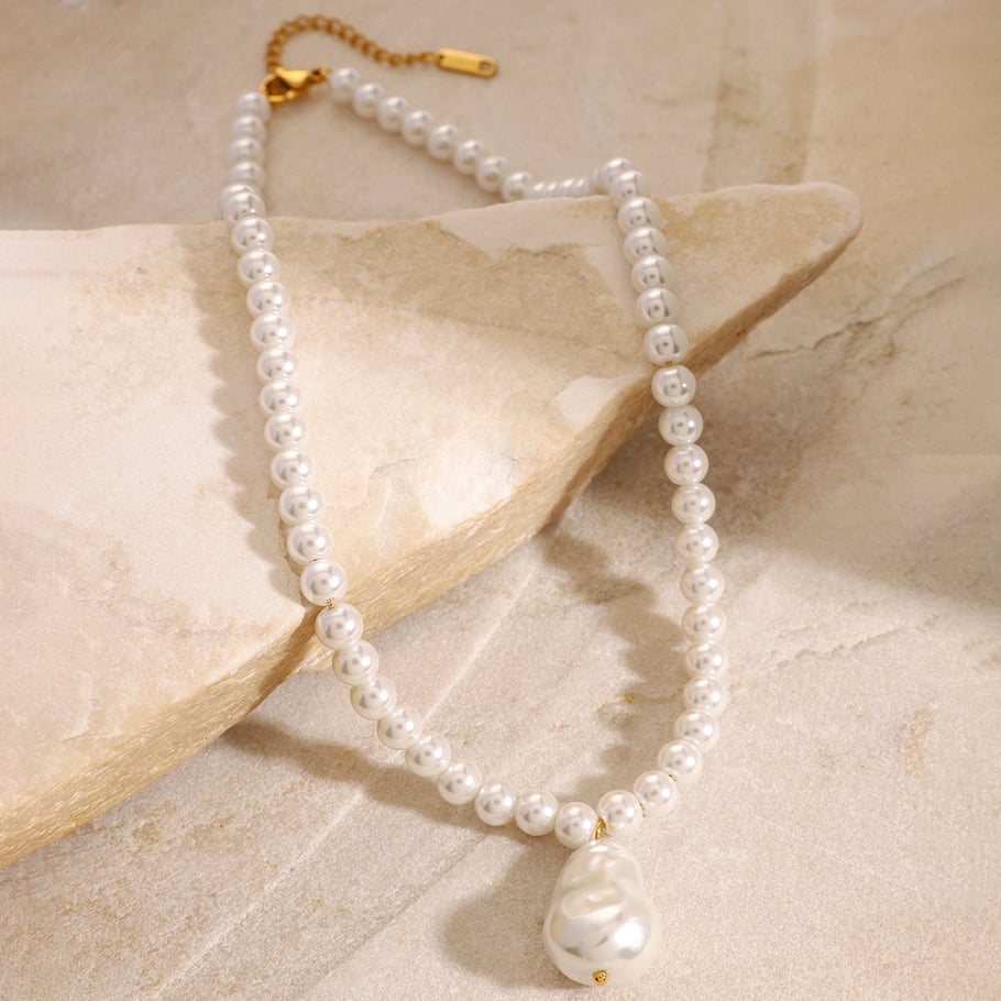 1 Stück Simple Series Retro Beads Edelstahl 18 Karat vergoldete Kunstperle Damen Anhänger Halsketten Bild5
