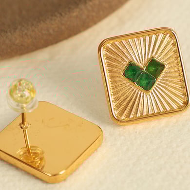 1 Pair Simple Series Retro Heart Stainless Steel 18K Gold Plated Zircon Women Stud Earrings h5 Picture6