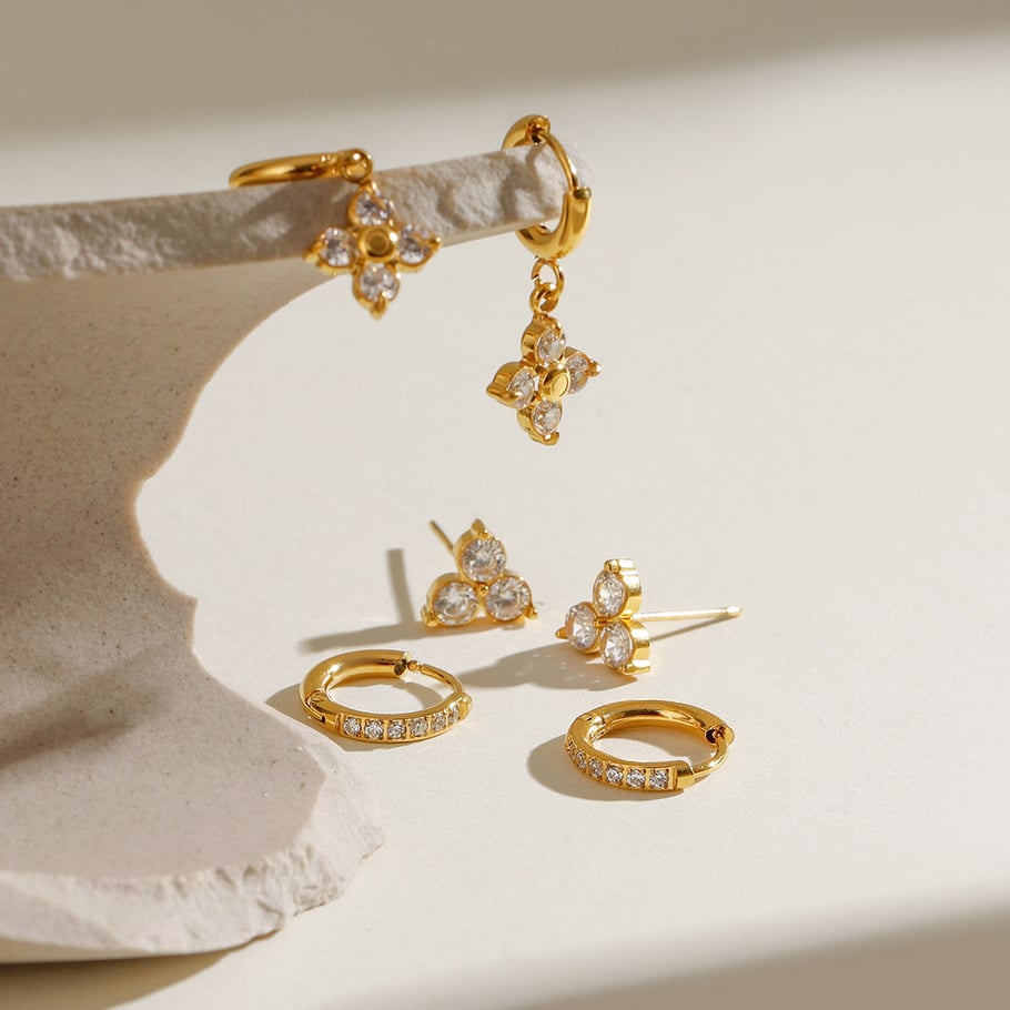 1 Paar Simple Series Klassisches geometrisches Edelstahl-Ohrring-Set mit 18 Karat vergoldetem Zirkonia für Damen Bild4