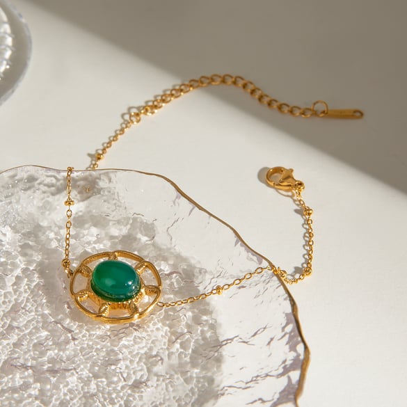1 pezzo serie etnica retrò geometrico acciaio inossidabile placcato oro 18 carati pietra naturale braccialetti con ciondolo da donna