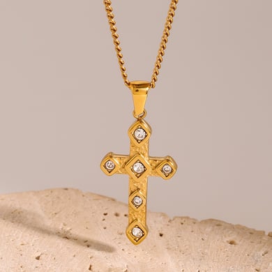 1 Piece Simple Series Europe and America Cross Stainless Steel 18K Gold Plated Rhinestone Women Pendant Necklaces h5 Picture3