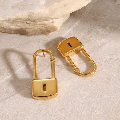 1 Pair Simple Series Europe and America Locker Stainless Steel 18K Gold Plated Women Stud Earrings h5 Picture5