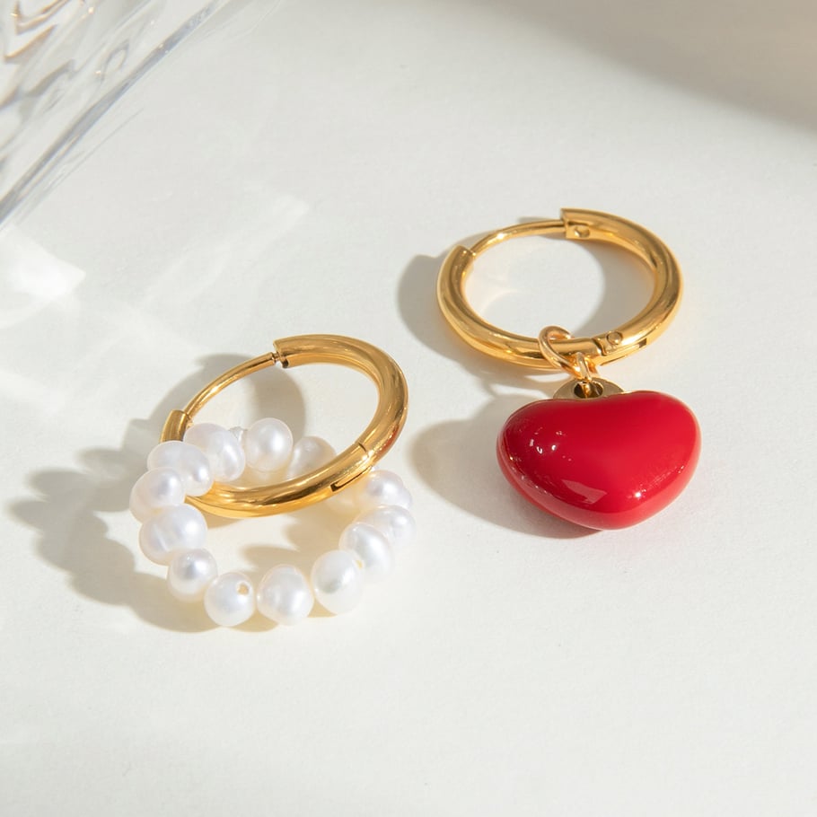 1 Paar Ohrringe aus Edelstahl mit 18 Karat vergoldeter Kunstperle für Damen, Motiv: „Romantic Series Sweet Heart“ Bild5