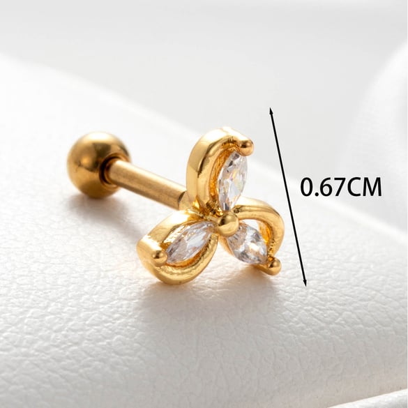 1 par de pendientes de botón de cobre con diseño de flor clásica de serie simple, sin chapado, con circonitas para mujer