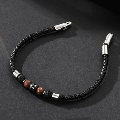 1 Paar Simple Series Retro Perlen Leder Naturstein Herrenarmbänder h5 Bild4