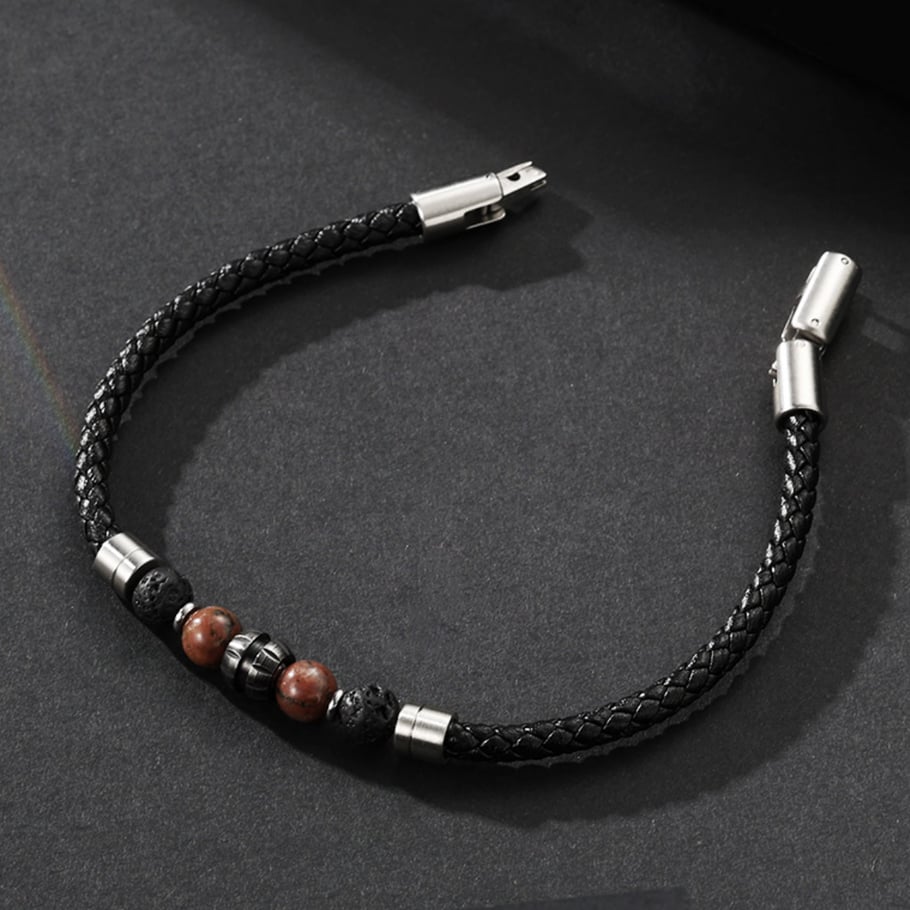 1 Paar Simple Series Retro Perlen Leder Naturstein Herrenarmbänder Bild4