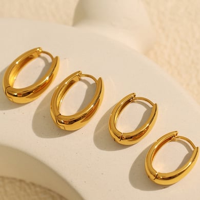 1 Pair Simple Series Classic Solid Color Stainless Steel 18K Gold Plated Women Hoop Earrings h5 Picture5