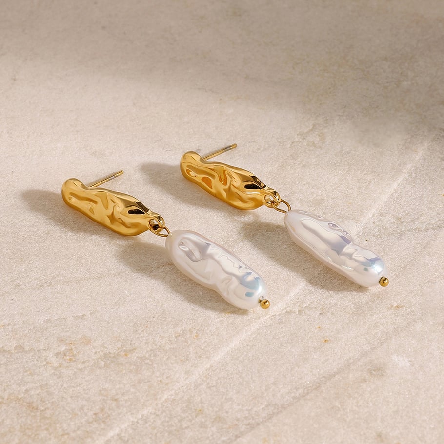 1 Pair Classic Series Europe and America oval Stainless Steel 18K Gold Plated Artificial Pearl Women Drop Earrings Picture4