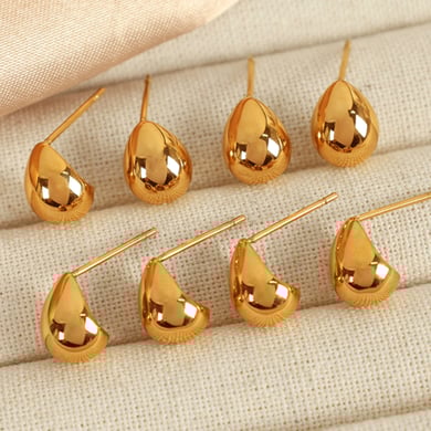 1 Pair Simple Series Classic Droplet Stainless Steel 18K Gold Plated Women Stud Earrings h5 Picture4