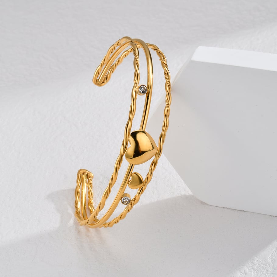 Bracelet femme en acier inoxydable plaqué or 18 carats, série romantique, motif cœur rétro Image2