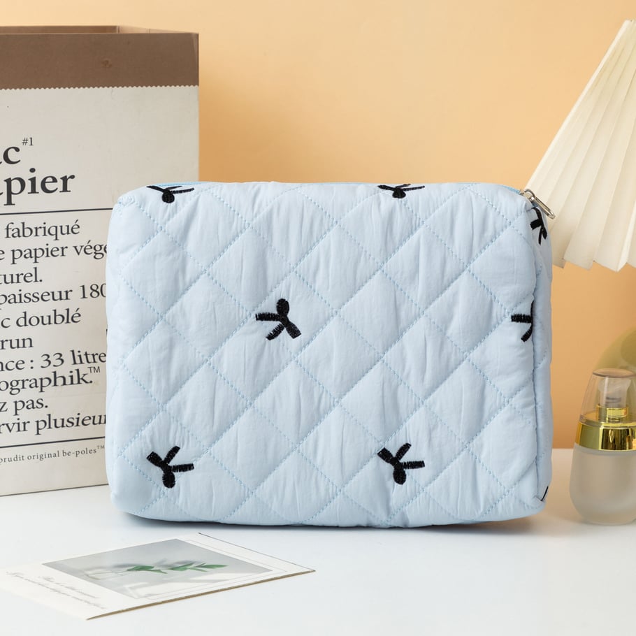 1 Piece Classic Travel Bowknot Portable Large Capacity Beauty Case With Random Printing Design Women's Quilted Cosmetic Bags Picture8