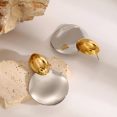 1 Pair Simple Series Europe and America round Stainless Steel 18K Gold Plated Women Stud Earrings h5 Picture5