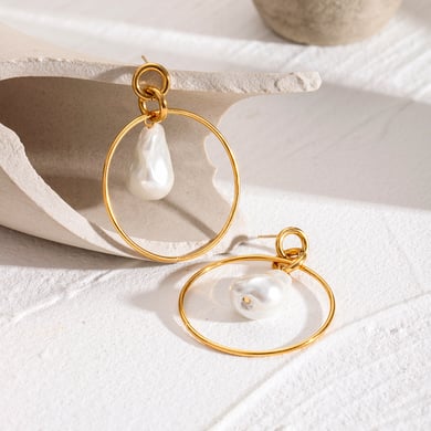 1 Pair Simple Series Elegant Geometric Stainless Steel 18K Gold Plated Artificial Pearl Women Drop Earrings h5 Picture4