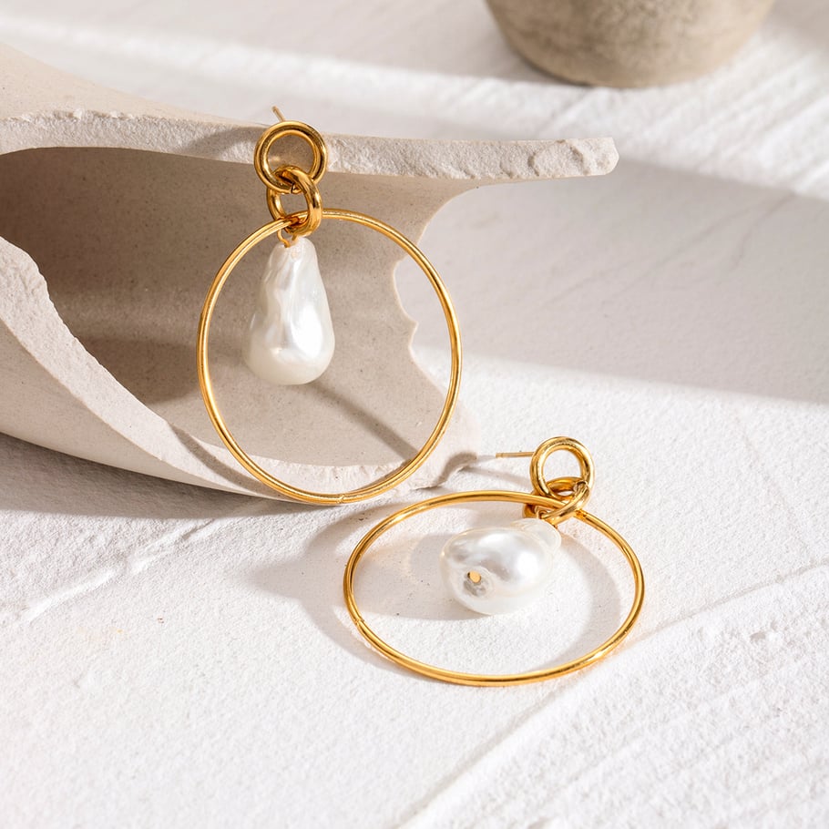 1 Pair Simple Series Elegant Geometric Stainless Steel 18K Gold Plated Artificial Pearl Women Drop Earrings Picture4