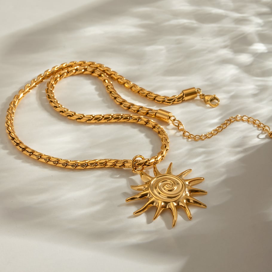 1 Piece Ethnic Series Classic Sun/Moon Stainless Steel 18K Gold Plated Women Pendant Necklaces Picture3