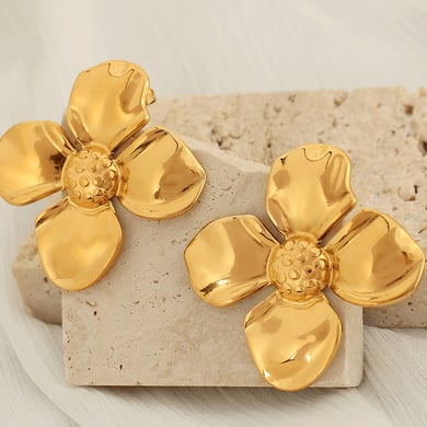 1 Pair Simple Series Retro Flower Stainless Steel 18K Gold Plated Women Stud Earrings h5 Picture8