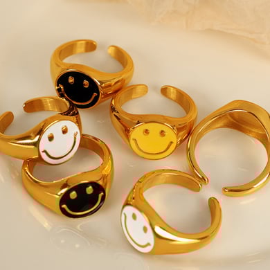 1 Pair Simple Series Simple Cartoon Stainless Steel 18K Gold Plated Women Adjustable Rings h5 Picture3