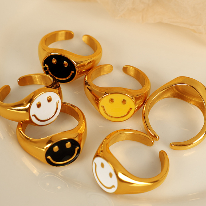1 Pair Simple Series Simple Cartoon Stainless Steel 18K Gold Plated Women Adjustable Rings Picture3