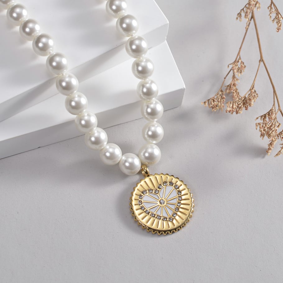 Collier avec pendentif en forme de cœur en acier inoxydable plaqué or 14 carats et zircon pour femme, série romantique, 1 pièce Image3