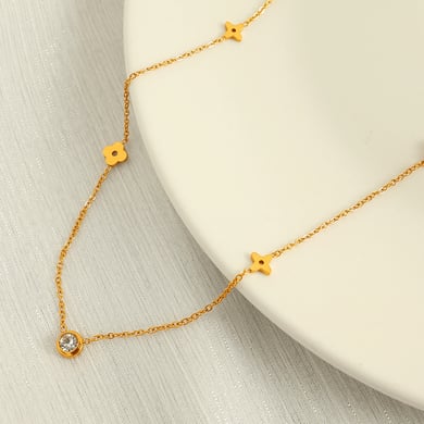 1 Piece Simple Series Simple Sun/Moon Stainless Steel 18K Gold Plated Rhinestone Women Pendant Necklaces h5 Picture4