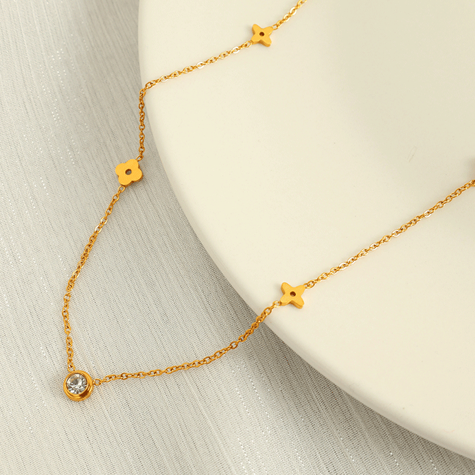 1 Piece Simple Series Simple Sun/Moon Stainless Steel 18K Gold Plated Rhinestone Women Pendant Necklaces Picture4