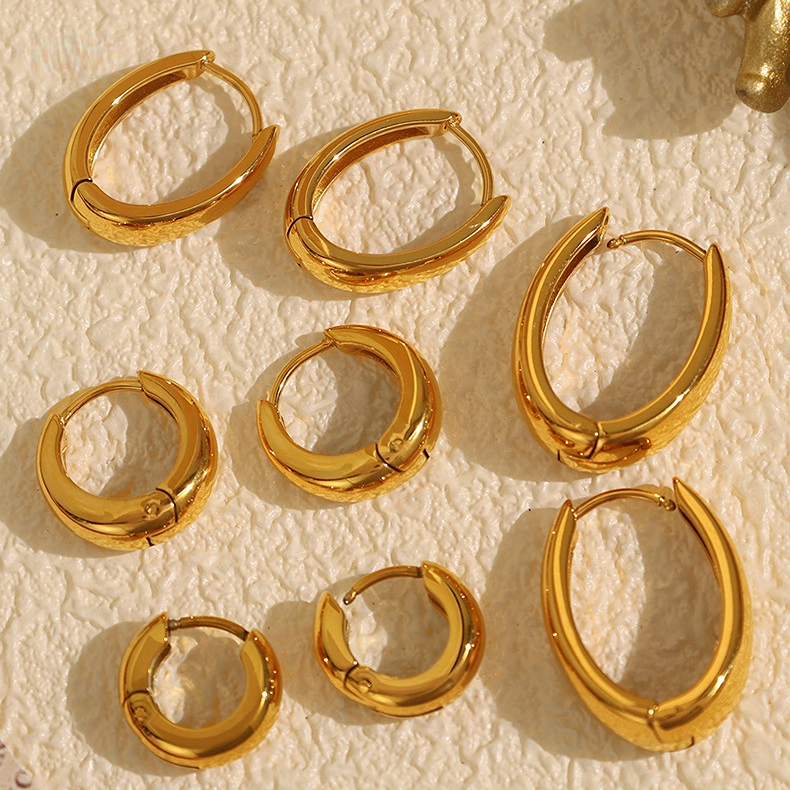 1 Pair Simple Series Classic Solid Color Stainless Steel 18K Gold Plated Women Hoop Earrings Picture4