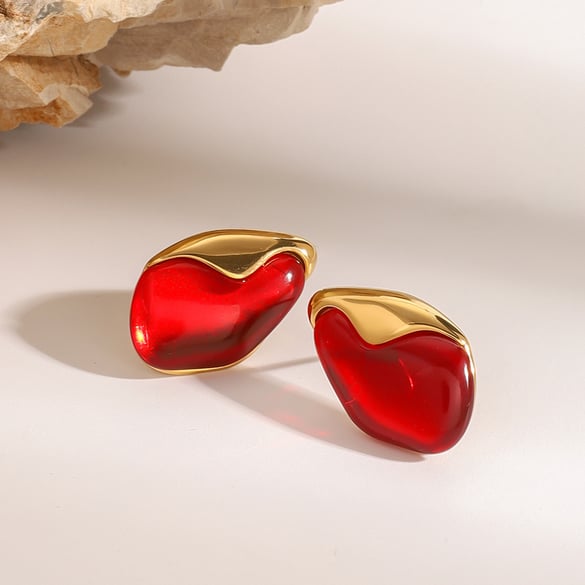 1 Pair Classic Series Europe and America oval Stainless Steel 18K Gold Plated Natural Stone Women Stud Earrings 2