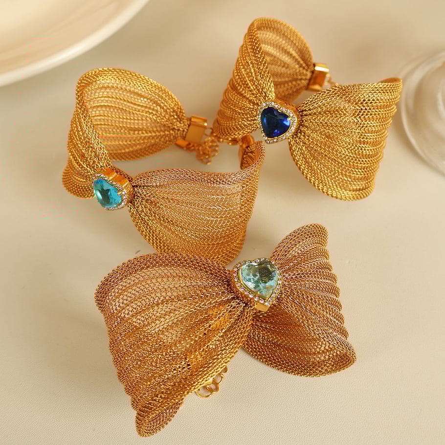 1 Piece Classic Series Retro Bow Knot Stainless Steel 18K Gold Plated Zircon Women Bangles Picture5